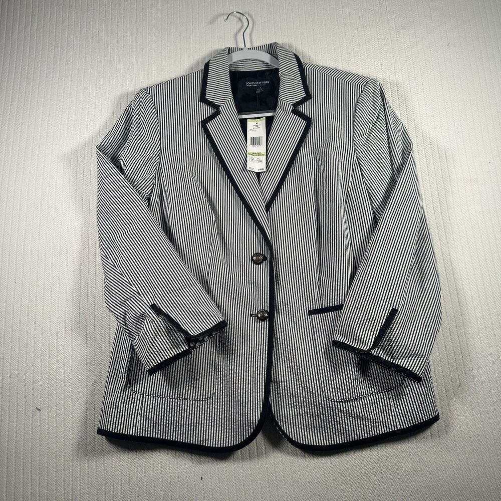Jones New York Women’s 18W Blazer Jacket Gray White Stripe NWT